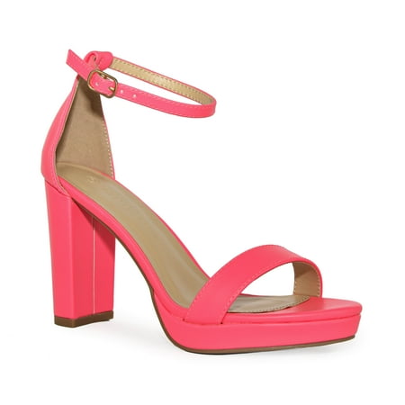 

Wild Diva Women s Ankle Strap Platform 4 Chunky Heels Heeled Sandals (Neon Pink 7.5)