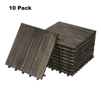 GZXS 10-Pack Acacia Hardwood Interlocking Deck Tiles, 12 Inch Square Water-Resistant Outdoor Flooring for Patio, Balcony, Porch, Pool Deck - Easy to Assemble - Dark Brown