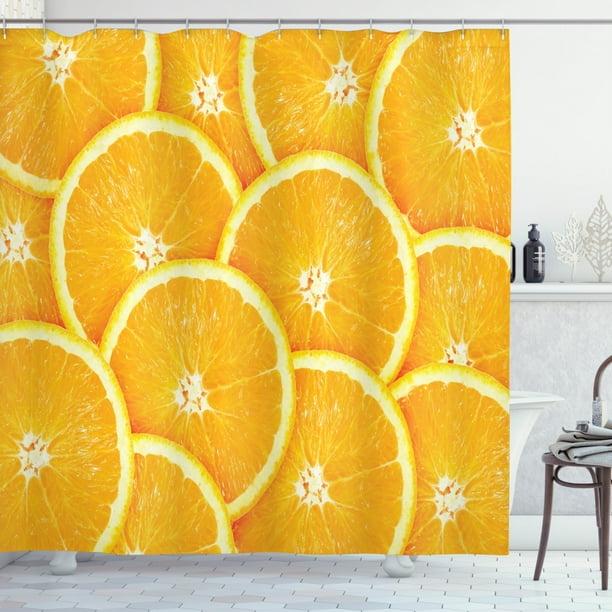Orange Shower Curtain, Realistic Citrus Fruit of Orange Slices Close Up Photography Clean