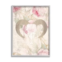Stupell Industries Goat Skull Floral Rose Blooms Animals & Insects Painting Gray Framed Art Print Wall Art