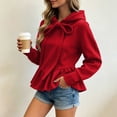 thumbnail image 4 of TEAJOPSUU Women's Ruffle Hem Hoodies Long Sleeve Bow Drawstring Hooded Sweatshirts Casual Pullover Fall Sweatshirts Red, 4 of 6