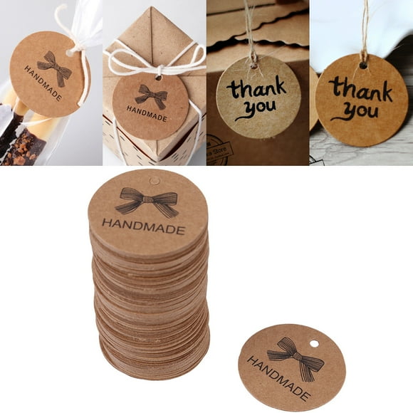 Qiilu 100pcs Brown Handmade Hang Label Wedding Favor Gift Dessert Tags Clothing Jewelry Price Tag, Wedding Gift Tag, Wedding Favour Tags