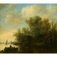 thumbnail image 2 of Jan van Goyen 22x20 Black Ornate Framed Double Matted Museum Art Print Titled: A River Landscape with a Fully-Laden Ferry Boat Approaching a Busy River Bank (1650), 2 of 5