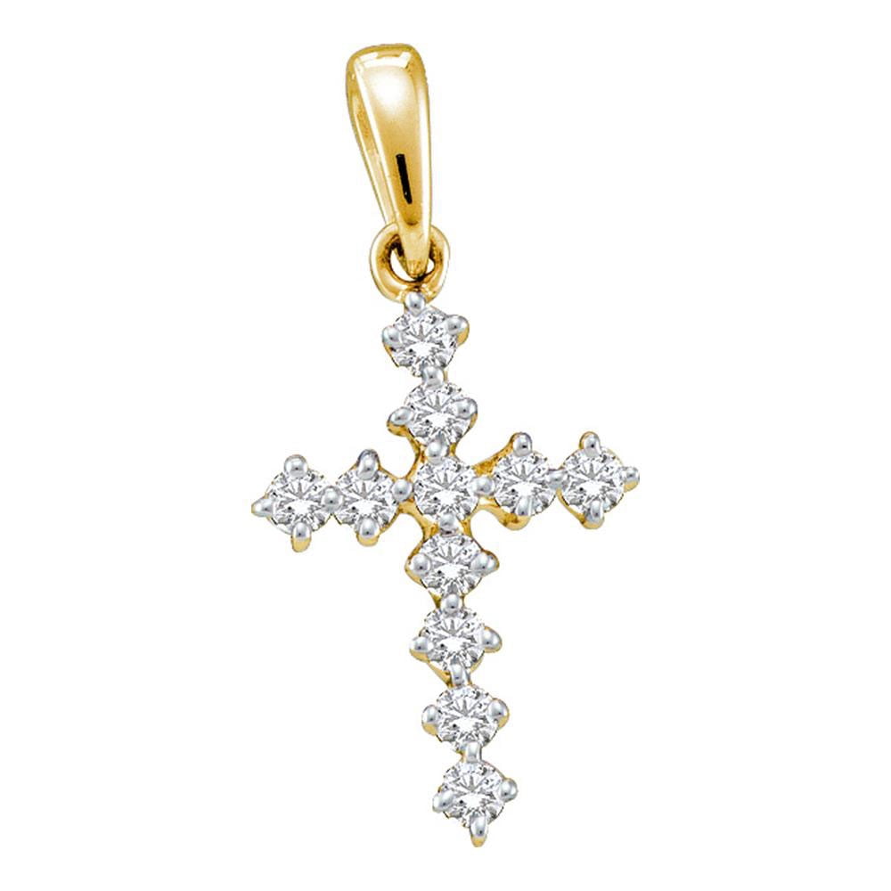 GnD - 14kt Yellow Gold Womens Round Diamond Cross Faith Pendant 1/10 ...