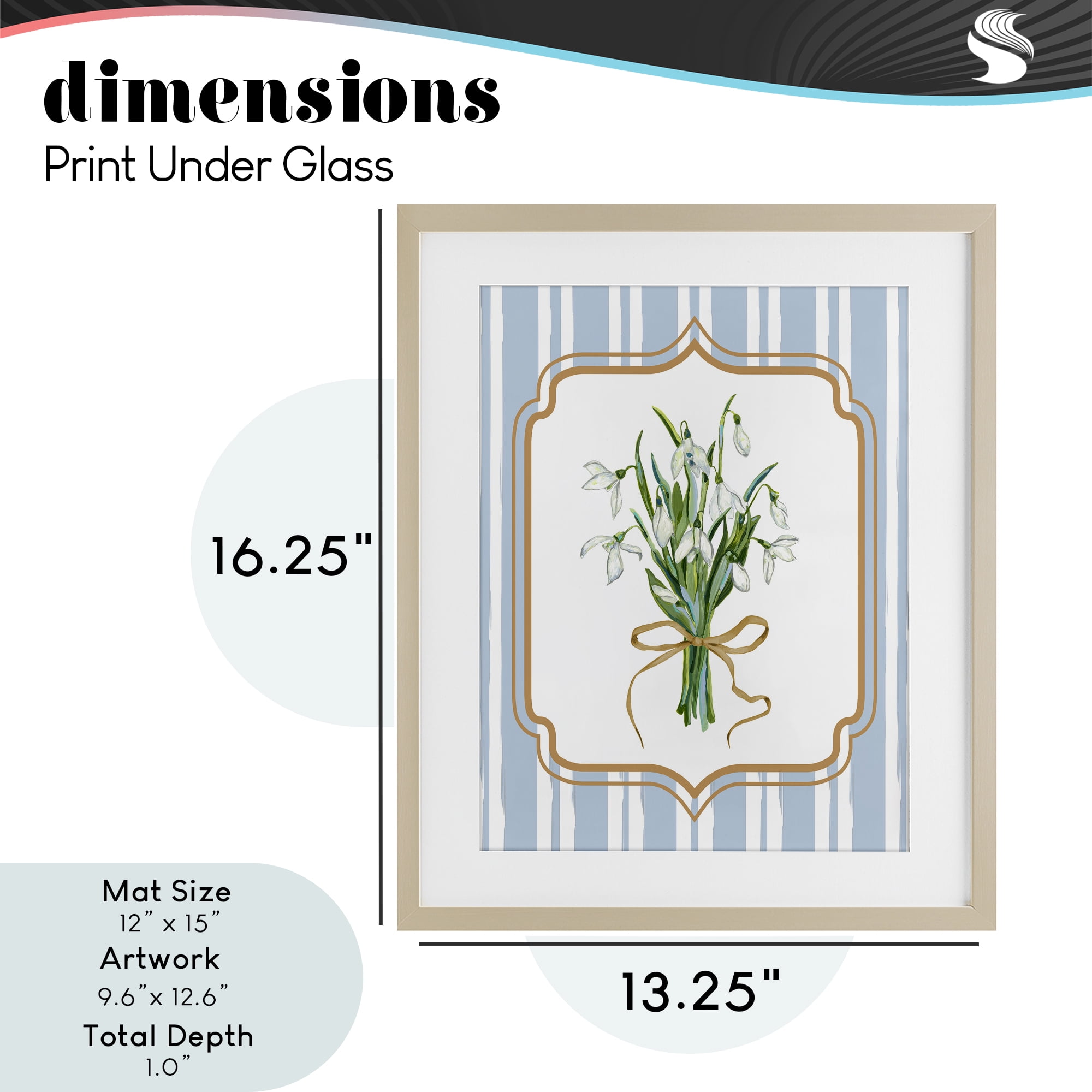 White Flower Bundle on Stripes Birch Framed Print Under Glass, design by Adonna Ebrahimi