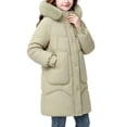 thumbnail image 3 of ITSAME Girls Hooded Knee Length Puffer Coat Winter Warm Button Down Outerwear Jacket with Pockets Green Size 10, 3 of 10