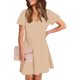 thumbnail image 3 of Vestido Corto de Verano de Moda de Color Sólido Vestido Casual de Cuello en V de Manga Corta, Desgaste Ligero de Poliéster para las Mujeres, Lavado de Manos, 3 of 7