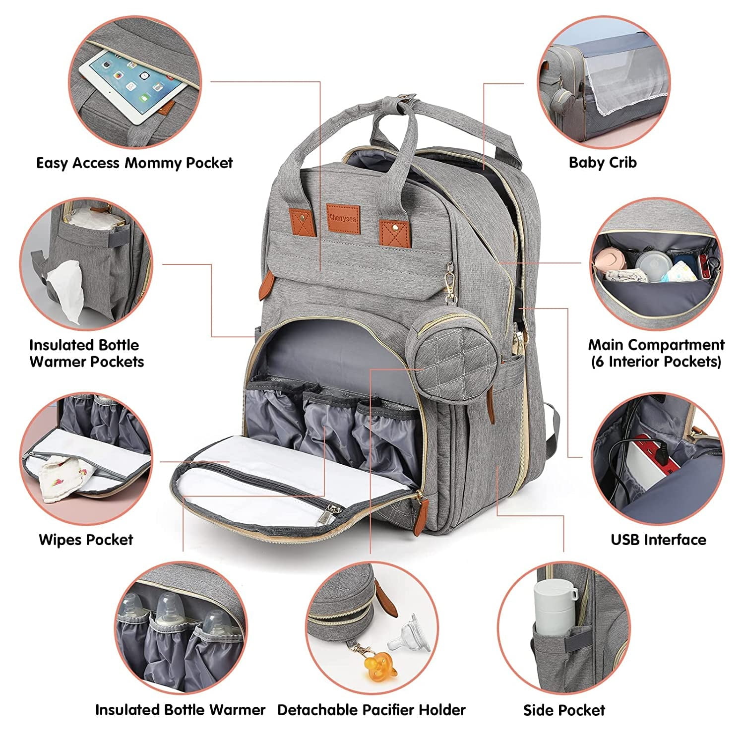 RsenFremior 3 in 1 Diaper Bag Backpack, Foldable Baby Bed Waterproof Travel Bag with USB Charge& Insulated Pockets, Large Unisex Diaper Bag Backpack for Baby