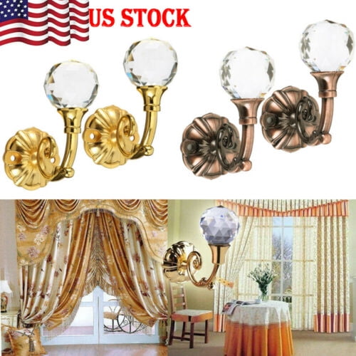 Details about   2pcs Wall Mounted Crystal Curtain Hold Chrome Tie Back Hook Tassel Holder #u7o 