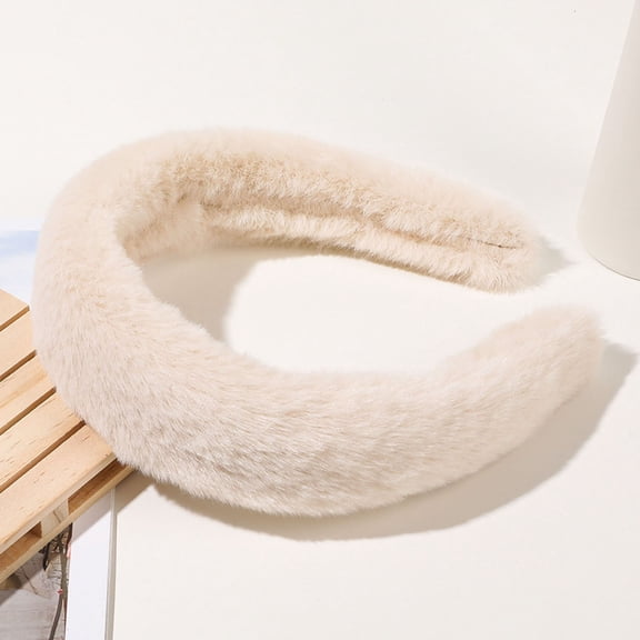 Gymayou Fluffy Fuzzy Headband Soft uzzy Hair Hoop Hairband for Women Fashion Accessory Beige