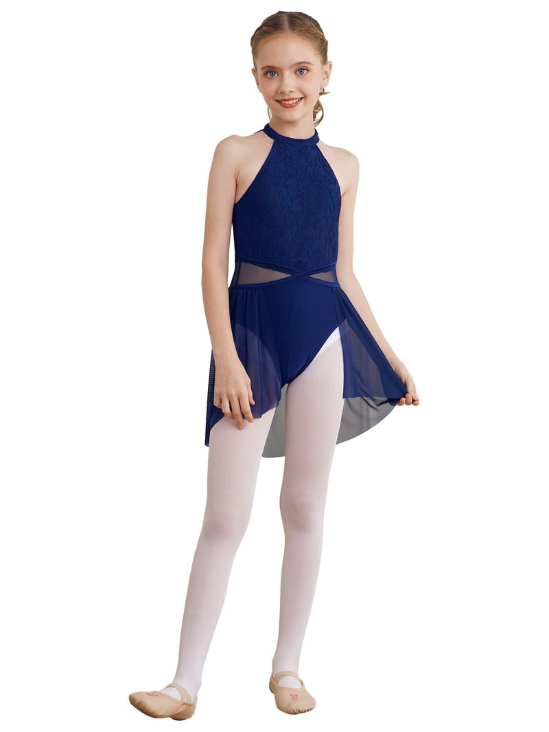 CHICTRY Girls Ballet Dance Dress Halter Neck Lace Leotard Tutu Skirted  Lyrical Dancewear Contemporary Dance Costume Dark Blue 8 - Walmart.com