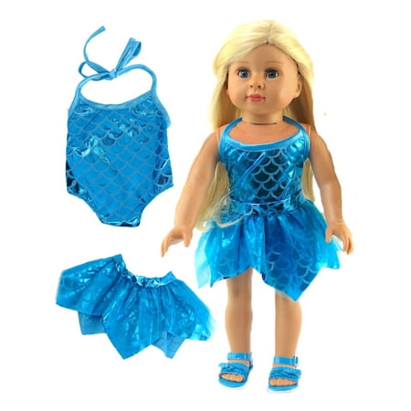 Bathing Suits For 18 Inch Dolls Teal Mermaid Bathing Suit and Cover-up for 18 Inch Doll | Fits 18