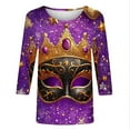 thumbnail image 5 of Gamivast Mardi Gras Shirts for Women Striped Crew Neck 3/4 Sleeve Sweatshirts Loose Drop Shoulder Tunic Tops Casual Trendy Carnival Party Outfits, 5 of 6
