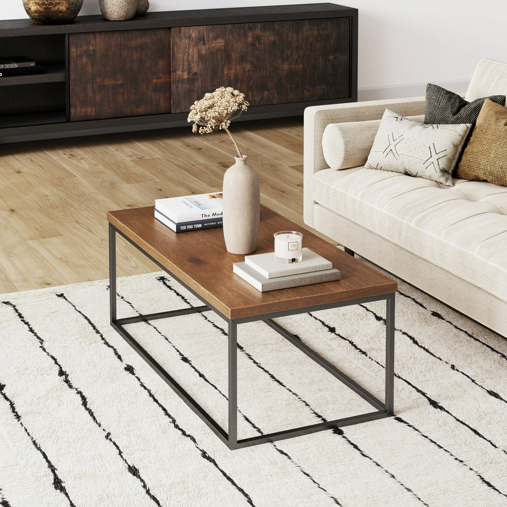 Nathan James Doxa Modern Industrial Wood Coffee Table with Black Metal