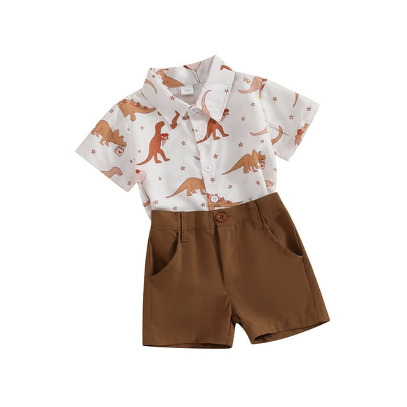 SUNSIOM Toddler Boys Valentine's Day Shorts Sets Short Sleeve Dinosaur Print Shirt and Solid Color Shorts Sets