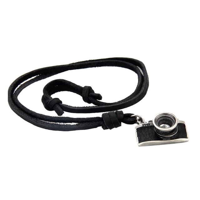 CÁMARA VINTAGE FM2 NEGRA Colr Colgante CADENA de CUERO RGO Metal negro Sunnimix Collar pendiente de la cámara