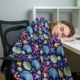 thumbnail image 4 of Flannel Fleece Throw Blanket Ocean Blue Shell Starfish Conch Lightweight Soft Plush Blankets,Marine Life Seamless Cozy Warm Throw Blanket for Couch Sofa Bed Car Office All Season Use 40x50in, 4 of 9