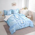 thumbnail image 3 of Manfei Letter Monogrammed Initial M Girl 7-Piece Twin Bedding Sets,Kawaii Bow Butterfly Bedding Comforter Set,Bling Crystal Blue Glitter Breathable Sheet Sets,Lightweight Room Decor, 3 of 8
