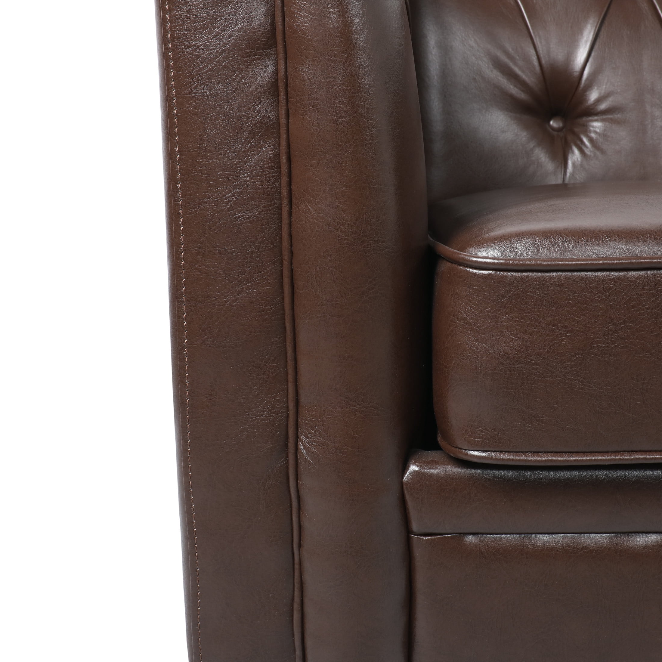 Noble House Brookover Contemporary Faux Leather Tufted Loveseat, Dark Brown and Espresso