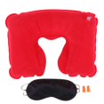 thumbnail image 2 of Almohada infble en U, cojín de aire para el cuello + tapones para los oídos con canceción de ruido + 红 Macarena Almohada inflable al aire libre, 2 of 8