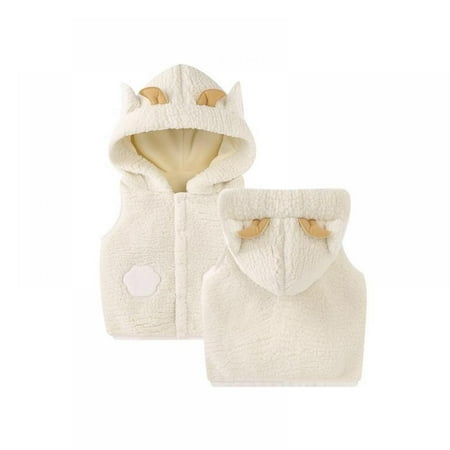 

Bullpiano 6M-3Y Autumn/Winter Warm Hooded Coat Cute Cartoon Pattern Fleece Imitation Lamb Velvet Snap Button Vest Jacket (White)