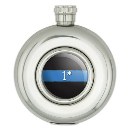 Cop Police Thin Blue Line One Asterisk Support Round Stainless Steel 5oz Hip