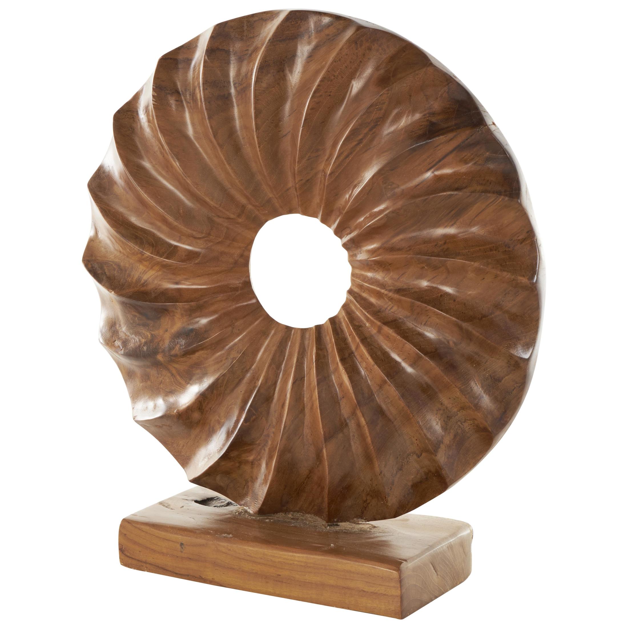 16" x 17" Brown Teak Wood Handmade Dimensional Circular Sun Sculpture with Center Cutout, by DecMode