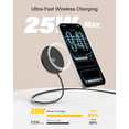thumbnail image 2 of 25W Magnetic Wireless Charging Pad with 30W Wall Adapter, Qi2.2 Certified Fast Charger with 4FT Braided Cable, Compatible with iPhone 17/16/15/14, Samsung Galaxy S26/S25 Ultra, Pixel 10,Black, 2 of 7