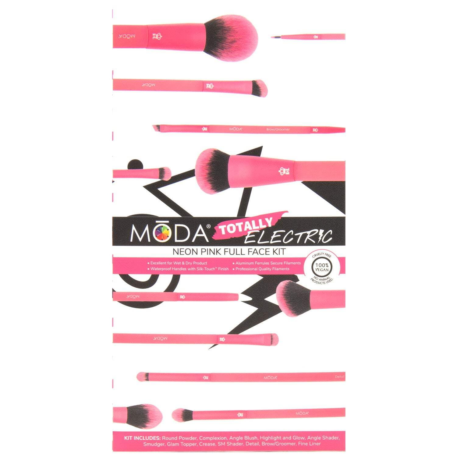 Moda Brush Totally Electric Neon Pink Full Face 13pc Makeup Brush Set