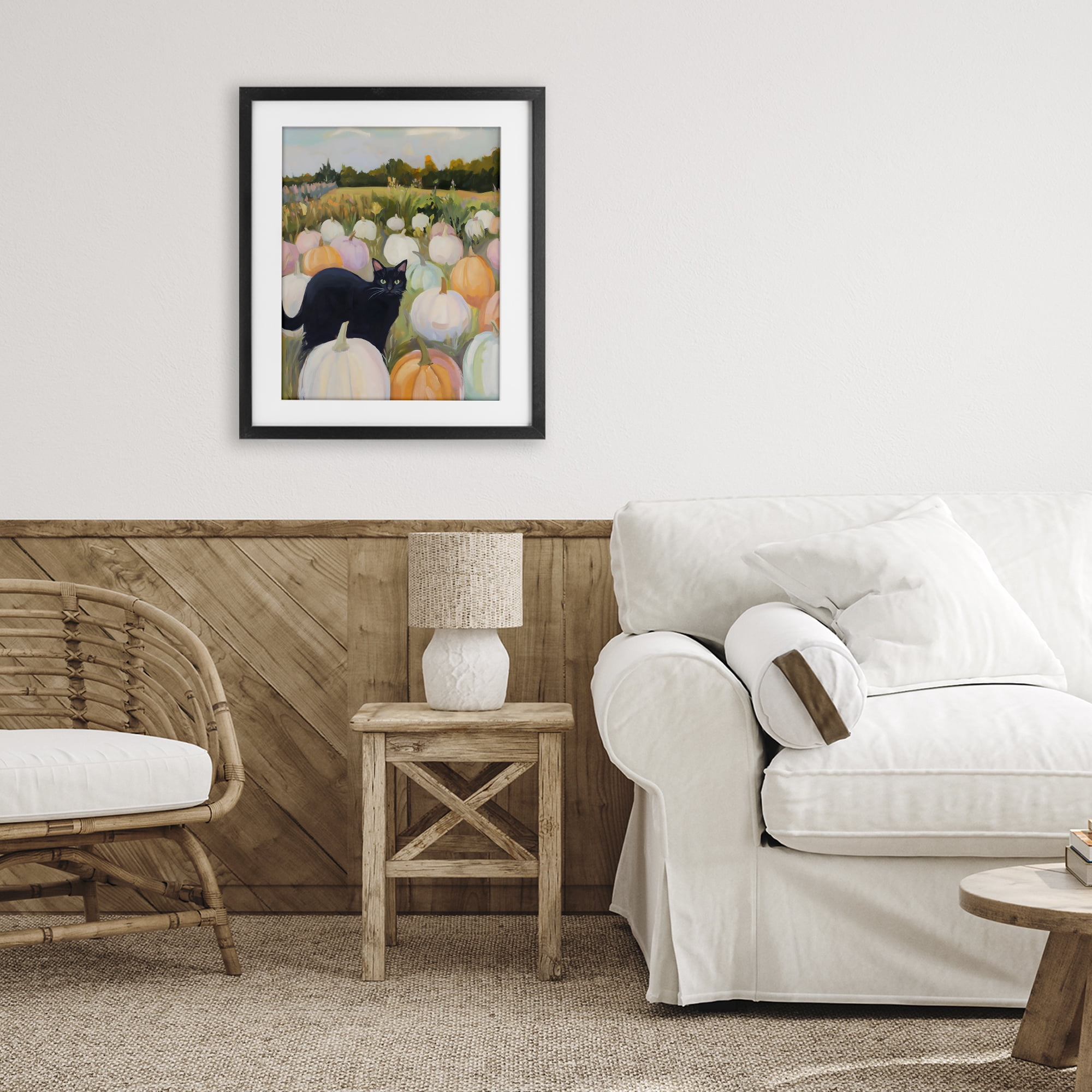 Stupell Industries Kitten & Pumpkins in Field Black Framed Print Under Glass, design by The Prints Vibe