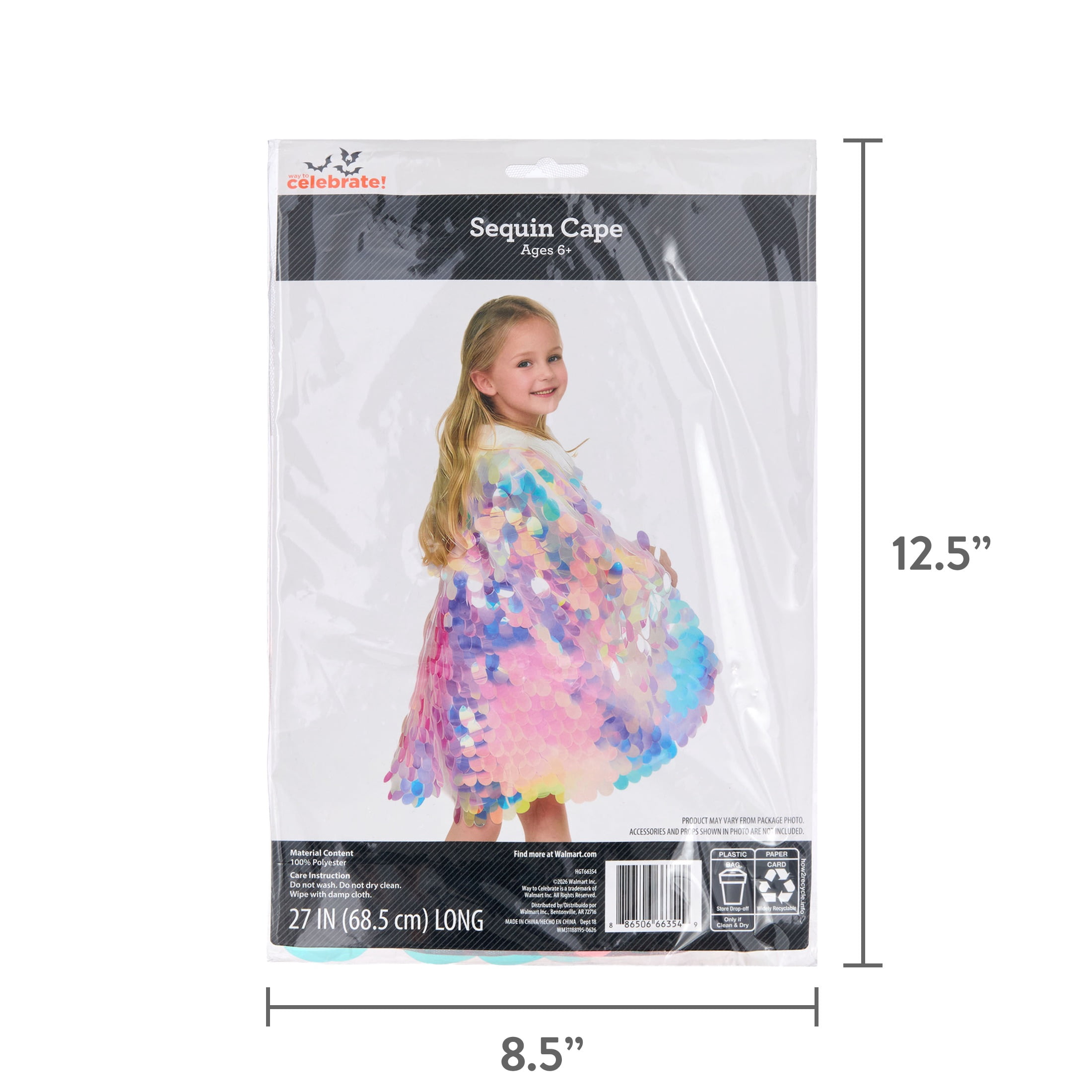 Sequin Cape Costume Accessory for Children, Multicolor, One Size, Halloween by Way To Celebrate