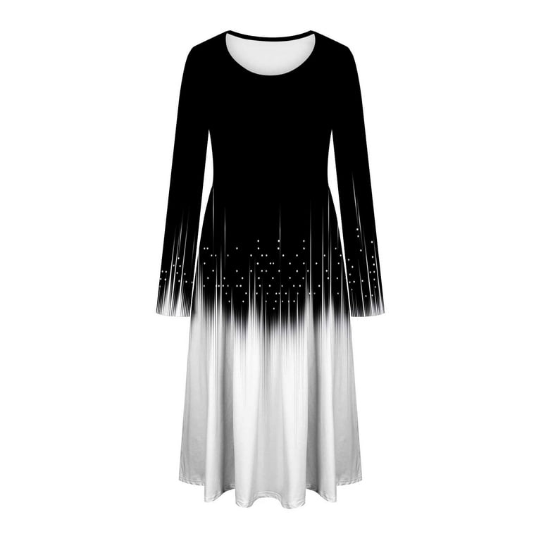 ClodeEU Womens Gradient Long Sleeve Round Neck Maxi Dress ,Light And Flowy  Loose Maxi Dress Black 10,Womens Plus M - Walmart.com