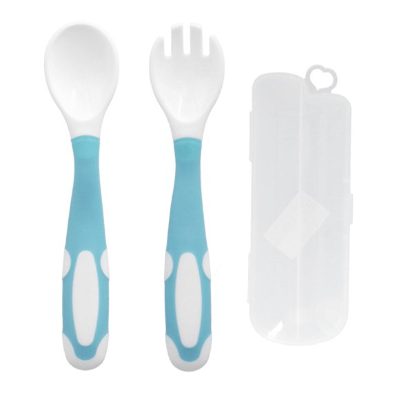 BOKYAN Baby Training Fork & Spoon Set – Soft, Rounded‑Tip, 360° Bending Utensils for Easy Self‑Feeding, UV‑Sterilizable, Hand‑Grip Development