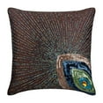thumbnail image 1 of Funda de almohada decorativa marrón con cremallera, 40 x 40 cm (16 x 16 pulgadas), funda de almohada de seda para sofá, pájaros, pavo real, pluma de pavo real, estilo art déco, con lentejuelas -, 1 of 3