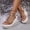 Gold, variant on Women's Plus Size Wedge Platform Sandals, Sparkly Shiny Ornament Design, Trendy Comfortable Elevated Summer Casual Footwear Brown 36