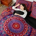 thumbnail image 4 of Manfei Bohemian Mandala Bedding Comforter Set 7 Pieces for Girls Women, Hippie Floral Flower Queen Bedding Sets, Red Purple Queen Sheet Sets, Luxury Bedroom Decor, 4 of 8