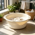 thumbnail image 5 of Homellea Beige Collapsible Wash Basin, 13.78 Inch Large Round Foldable Laundry Tub with Dual Handles and Hanging Holes for Hand Washing, Foot Soaking, Dorm, Bathroom, RV, Camping and Travel, 5 of 6