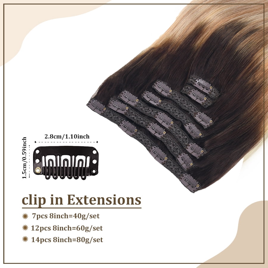 Vlasy Straight Clip In  Hair Extensions 16inches Real Human Hair 7Pcs Clip In T2-27+T2-60# Human Hair Extensions