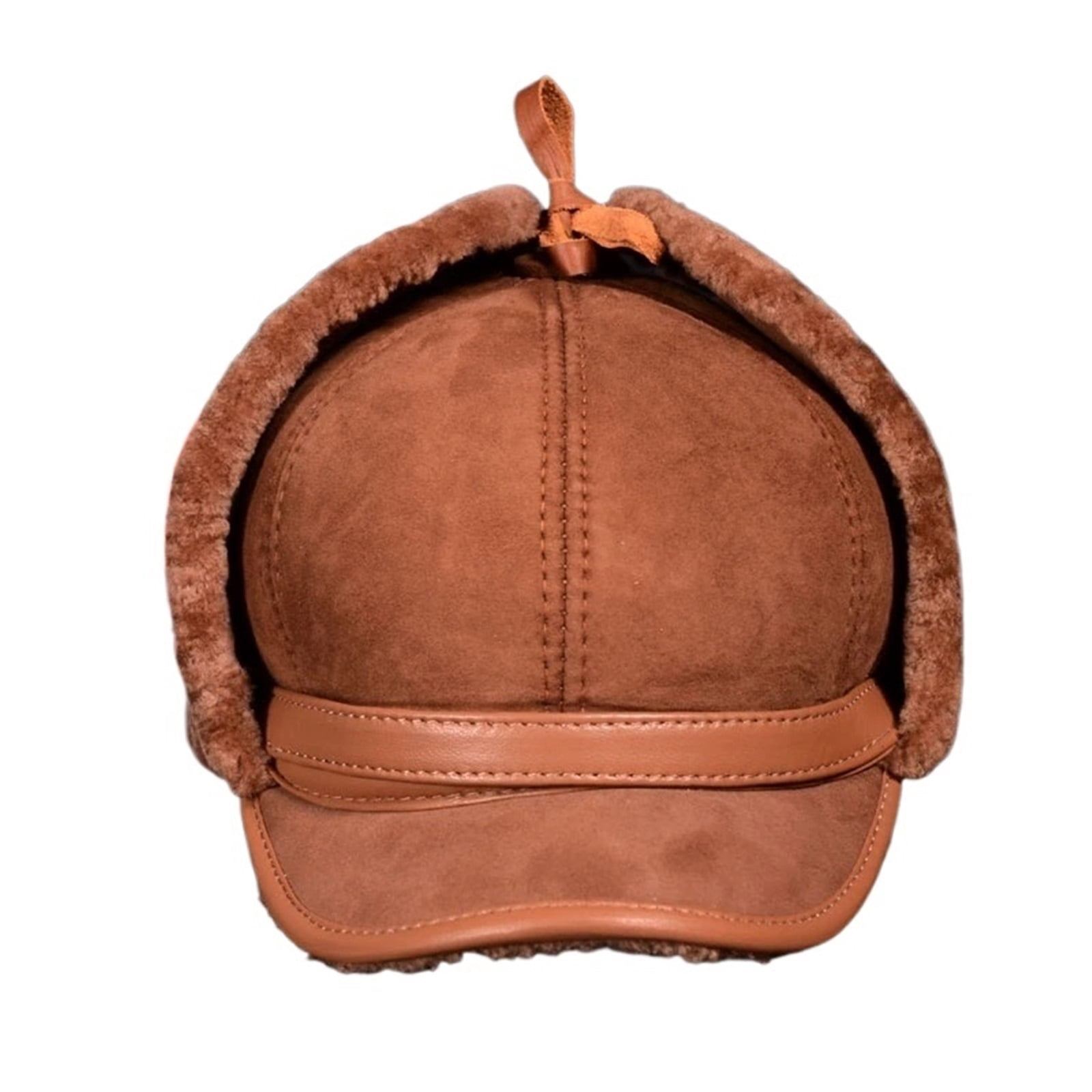 Man Real Leather Full Wool Goat Fur One Bomber Hats Male Fleece Warm Caps Brown/Dark Blue Motocycle Bonnet ,Durable Quality