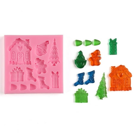 

SQUARE CARMEN Silicone Christmas Tree Santa Claus Elk Sled Stick Mold Chocolate Cake Moulds Pink