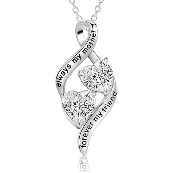 Gifts for Mom from Daughter & Son- Sterling Silver Heart Cubic Zirconia Pendant Necklace for sister/mother Mother's Day Birthday(with GiftBox)