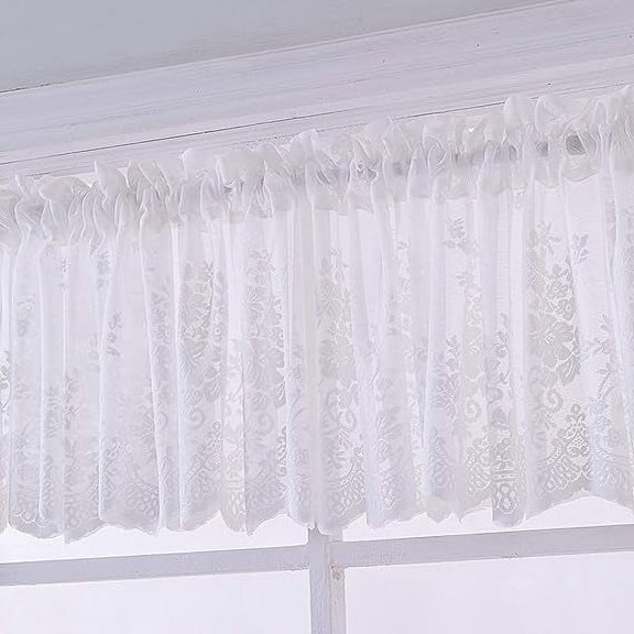 Nvzi-a Lace Sheer Kitchen Cafe Curtain Valance Floral Embroidered Rod Pocket Short Curtain for Small Window 1 Piece (51" x 16", White)