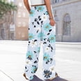 thumbnail image 5 of WTOBBY Women's Casual Wide Leg Pants with Stretch Belt Floral Print Pockets and Adjustable Tie Design for a Comfortable Lightweight Summer Outfit ,Light Blue XL, 5 of 7