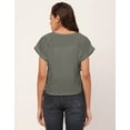 thumbnail image 4 of Moomaya Solid Color Basic Tops For Women, Short Sleeve Round Neck Crepe Tops, 4 of 8