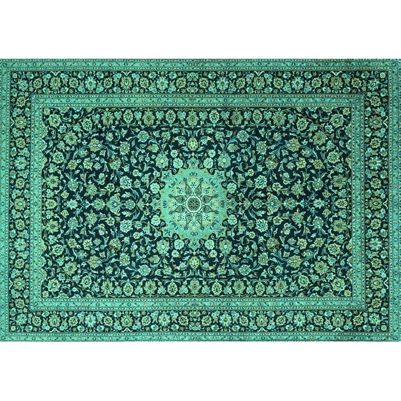 Ahgly Company Machine Washable Indoor Rectangle Medallion Turquoise Blue Traditional Area Rugs, 2' x 5'