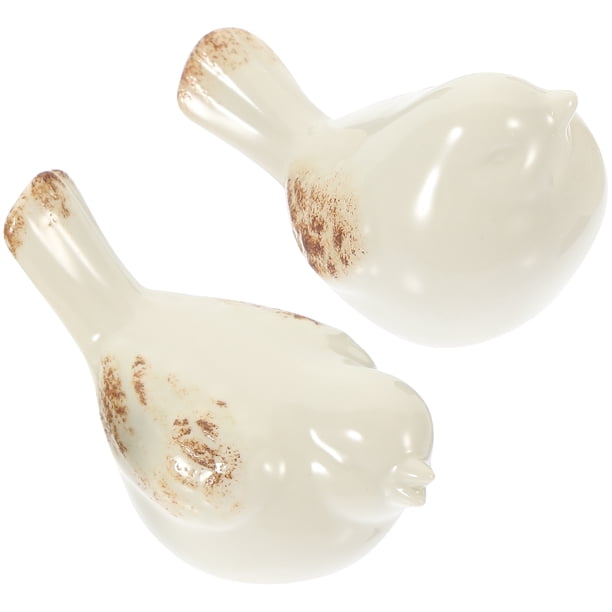 2 piezas de decoración de escritorio con forma de pájaro, manualidades de porcelana, figuras de pájaros lindos, adornos creativos para el hogar (blanco, pico abierto, pico cerrado)