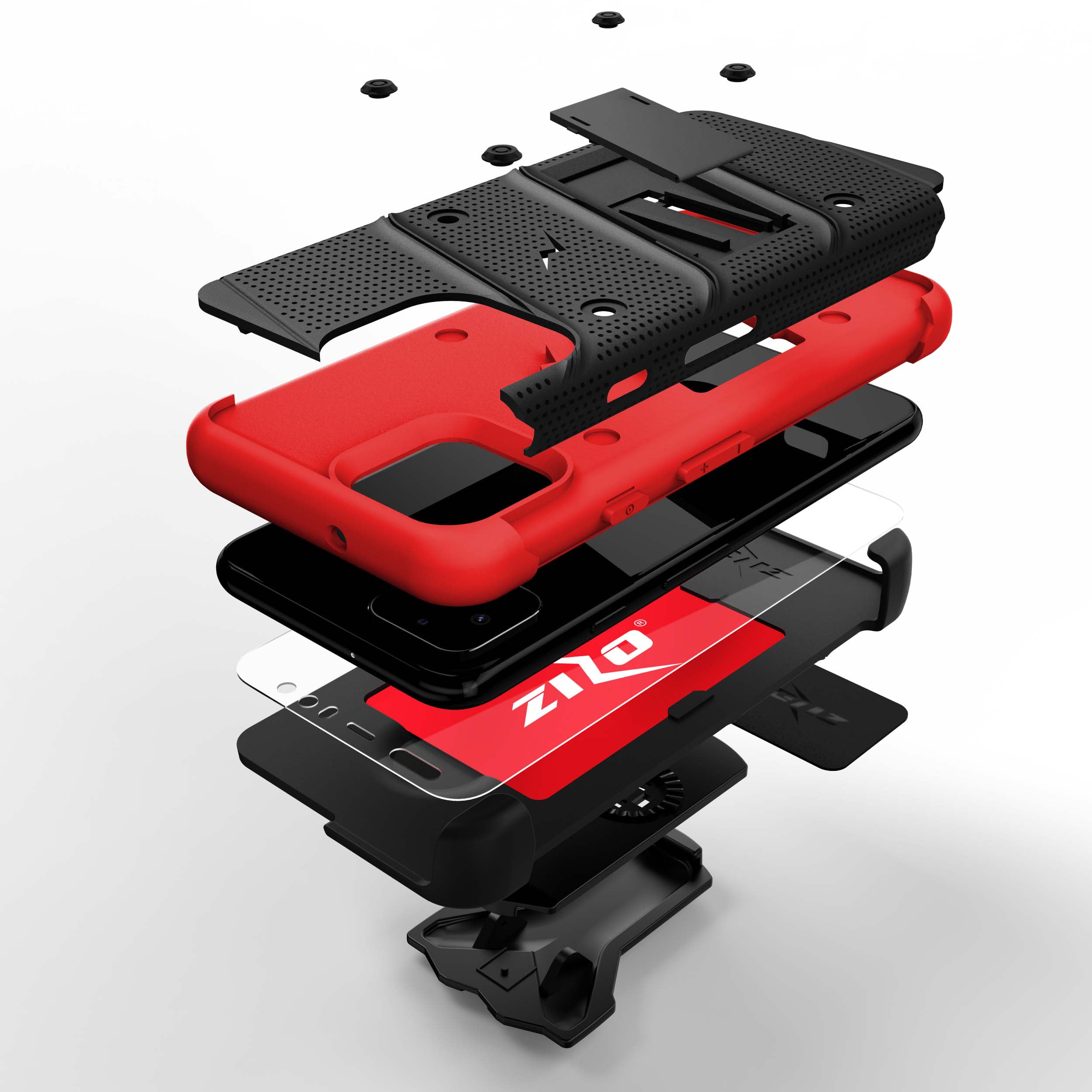 ZIZO BOLT Series Google Pixel 4 XL Case | Heavy-duty Military-grade Drop Protection w/ Kickstand Included Belt Clip Holster Tempered Glass Lanyard (Black/Red)