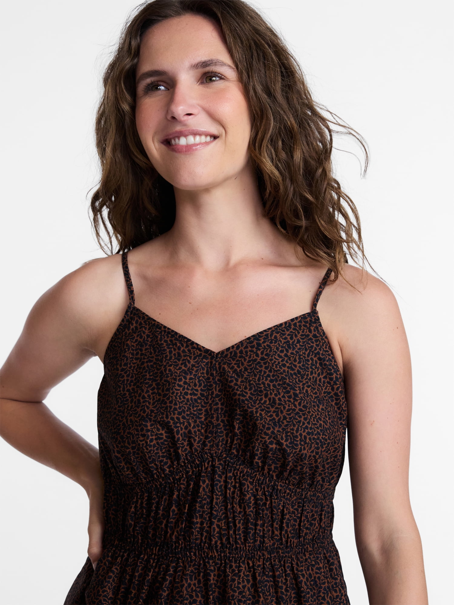 Time and Tru Women's Sleeveless Tiered Cotton Midi Dress, Sizes XS-XXXL