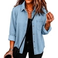 thumbnail image 2 of Stralyhd Jean Jacket Women Long Sleeve Fall Colored Denim Jacket Short Lapel Jean Coats Light Button Down Denim Shirt with Chest Pockets Light Blue L, 2 of 6
