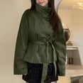 thumbnail image 4 of WTOBBY Women's Double-Breasted Trench Coat, Stand Collar with Belted Waist, Short Length Fashion Jacket, Elegant Outerwear, Perfect for Fall and Spring Seasons,Green L, 4 of 5